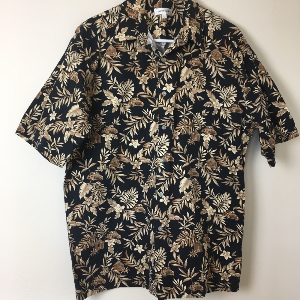Pierre Cardin black and tan Hawaiian print L
